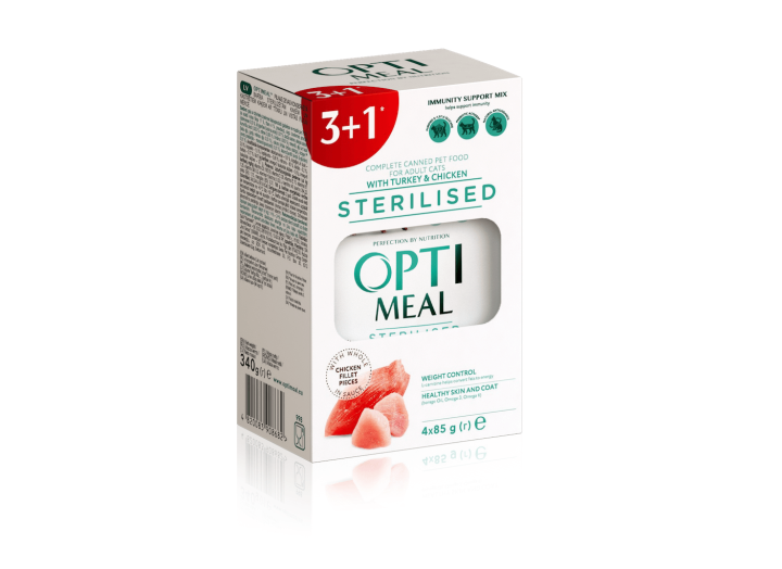 Optimeal Sterilised Turkey для стерилизованных кошек с индейкой набор (3+1) 340 г