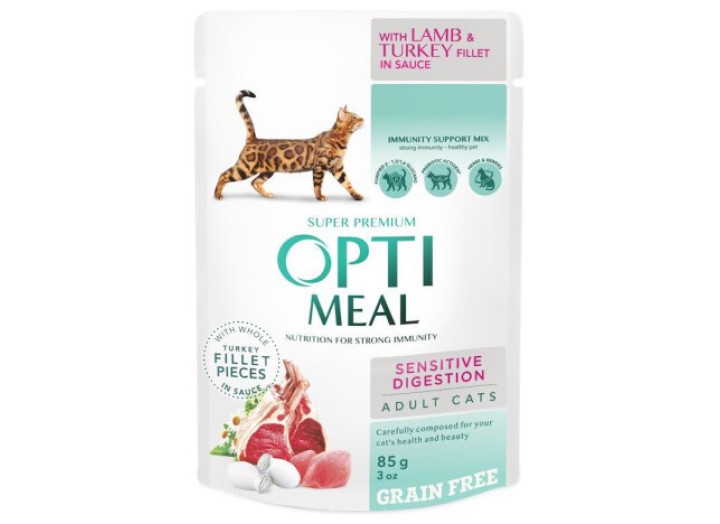 Optimeal Sensitive Digestion Lamb & Turkey для котів з ягням набір (3+1) 340 г