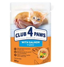 Клуб 4 Лапы Premium Kitten Turkey с лососем в соусе для котят 24х80 г
