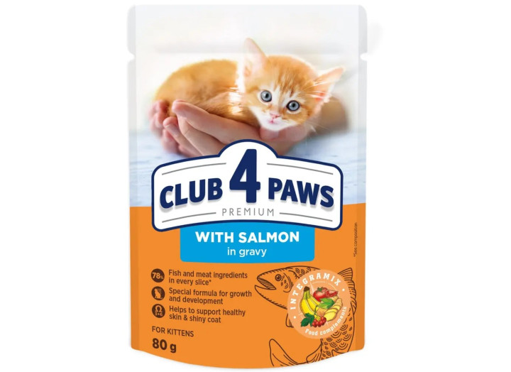 Клуб 4 Лапы Premium Kitten Turkey с лососем в соусе для котят 24х80 г