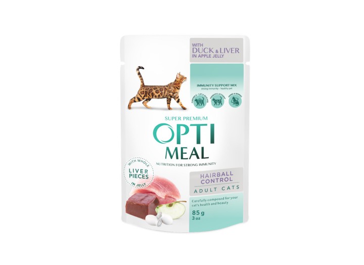 Optimeal Hairball Control Duck Liver для кішок з качкою 12х85 г