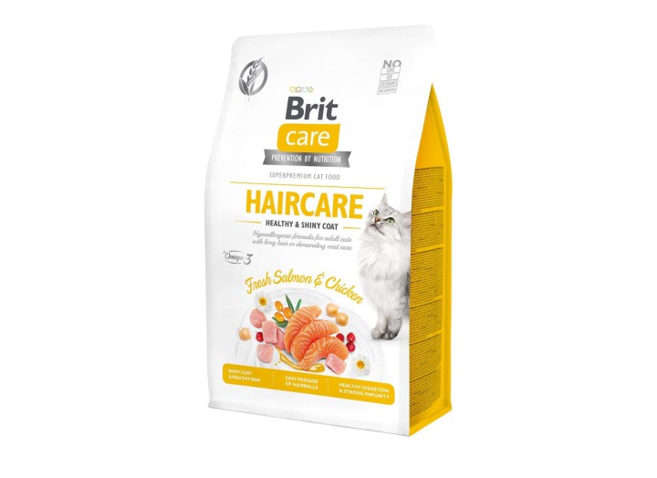 Brit Care GF Haircare Shiny Coat для кішок з куркою та лососем 2 кг