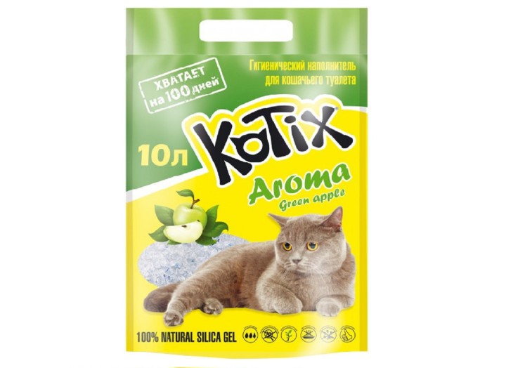 Наповнювач силікагелевий Kotix (Котікс) Green Apple для котячого туалету 10 л