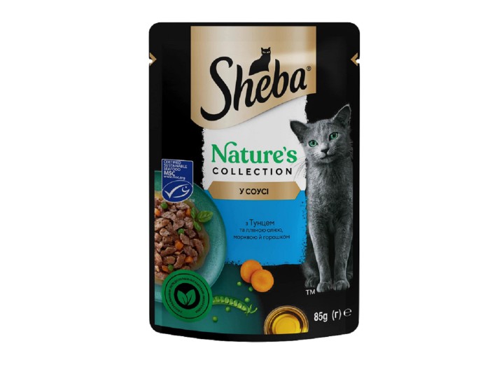 Sheba Nature's Collection з тунцем та лляною олією з морквою та горошком у соусі 28х85 г