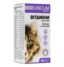 Витамины Unicum Рremium с чесноком для котов, 100 таблеток, 50 г (UN-035)