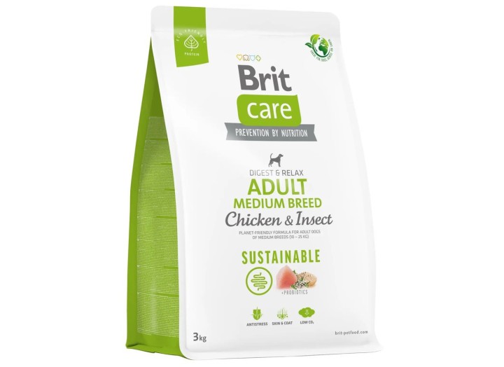 Brit Care Dog Sustainable Adult Medium Breed Chicken с курицей и насекомыми 3 кг