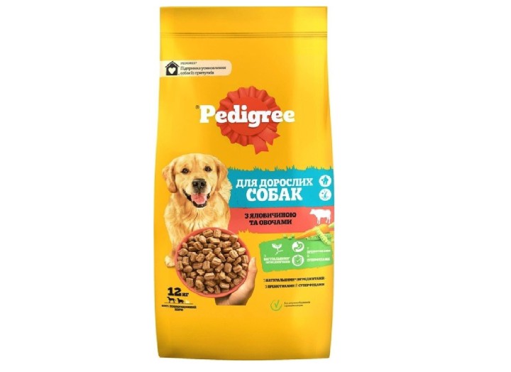 Сухий корм для дорослих собак Pedigree з яловичиною та овочами 12 кг