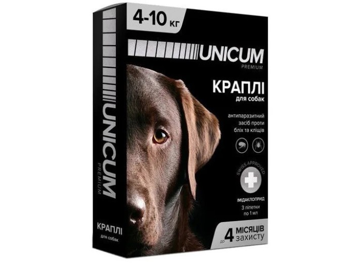 Капли Unicum Рremium от блох и клещей для собак 4-10 кг (1пип)