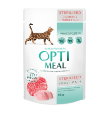 Optimeal Sterilised Beef & Turkey з яловичиною в желе для стерилізованих кішок 12х85 г