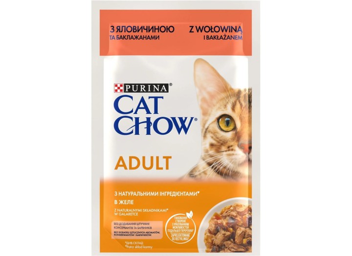 Влажный корм для кошек Cat Chow Adult кусочки в желе с говядиной и баклажанами 26х85 г