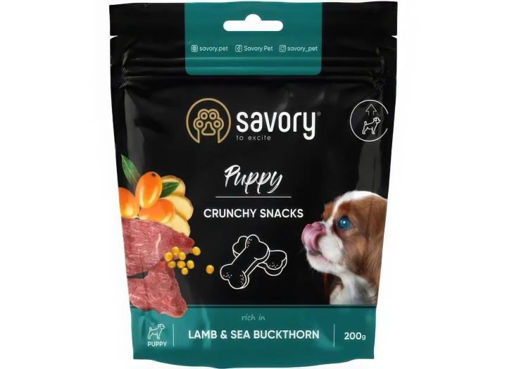 Ласощі Savory Puppy Crunchy Snack з ягням та обліпихою для цуценят 200 г (31379)