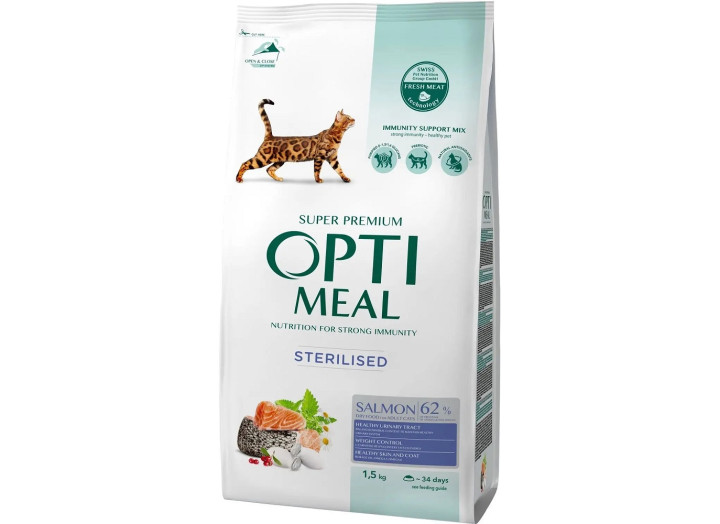 Optimeal Salmon для стерилизованных кошек с лососем 1.5 кг