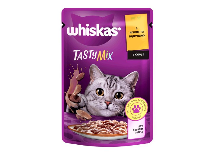 Whiskas Tasty Mix пауч для кошек с ягненком и индейкой в соусе 28*85 г