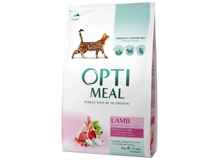 Optimeal Lamb Sensitive для кішок з чутливим травленням, з ягням 4 кг