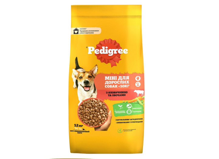 Сухой корм для взрослых собак маленьких пород Pedigree, говядина и овощи 12 кг
