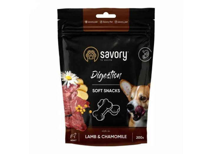 Лакомства Savory Dog Digestion Soft Snack с ягненком и ромашкой для собак 200 г (31348)