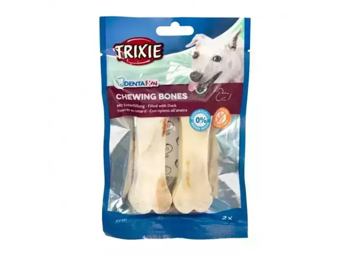 Лакомство для собак Trixie Кость для чистки зубов Denta Fun с уткой, 10 см, 2 шт., 140 г (31391)