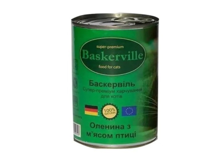 Вологий корм Baskerville для кішок оленина з м'ясом курки 400 г