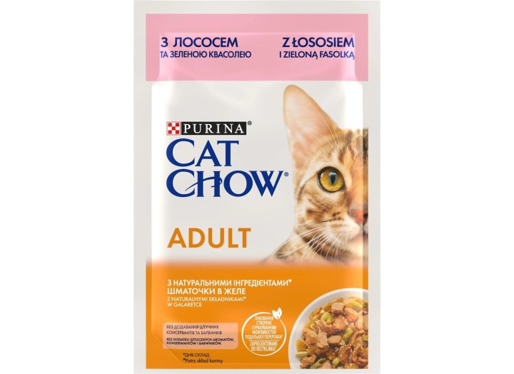 Влажный корм для кошек Cat Chow Adult кусочки в желе с лососем и зеленой фасолью 26х85 г