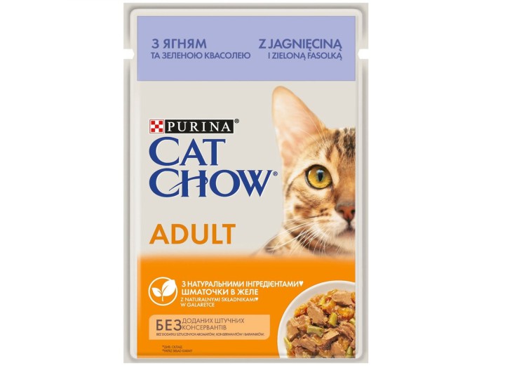 Влажный корм для кошек Cat Chow Adult в желе с ягненком и зеленой фасолью 26х85 г