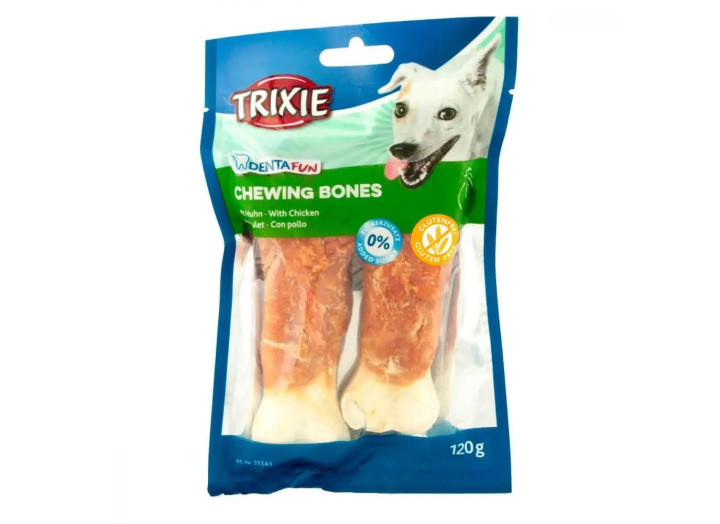 Лакомство для собак Trixie Кость для чистки зубов Denta Fun с курицей, 11 см, 2 шт., 120 г (31343)