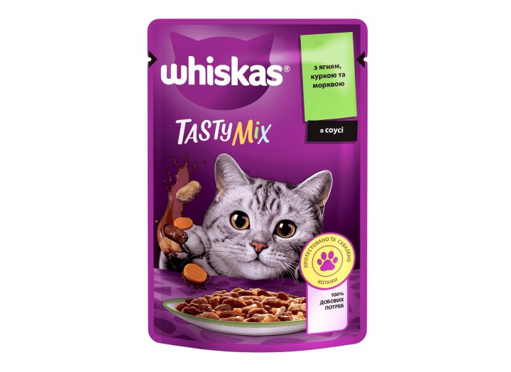 Whiskas Tasty Mix пауч для кішок з ягням, куркою та морквою в соусі 28*85 г