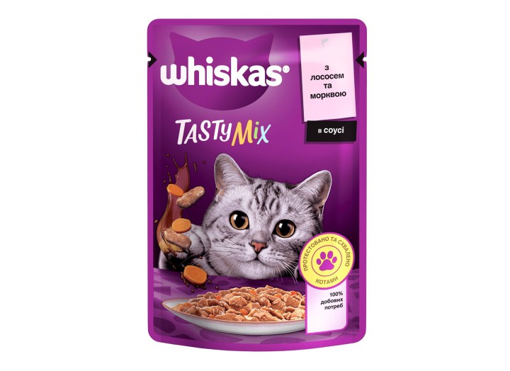 Whiskas Tasty Mix пауч для кішок з лососем морквою в соусі 28*85 г