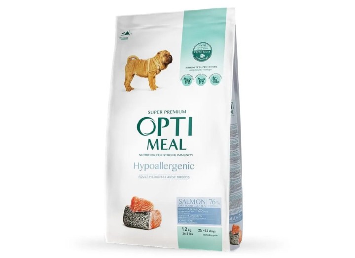 Optimeal Hypoallergenic Medium Large для собак средних и крупных пород с лососем 12 кг