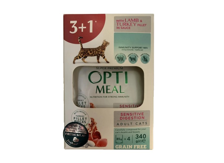 Optimeal Sensitive Digestion Lamb & Turkey для котів з ягням набір (3+1) 340 г