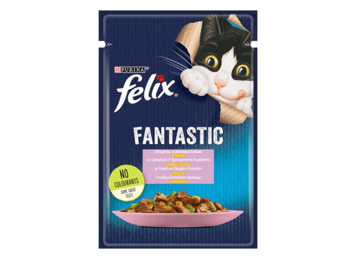 Влажный корм для кошек Felix Fantastic с форелью и зелеными бобами 26*85 г