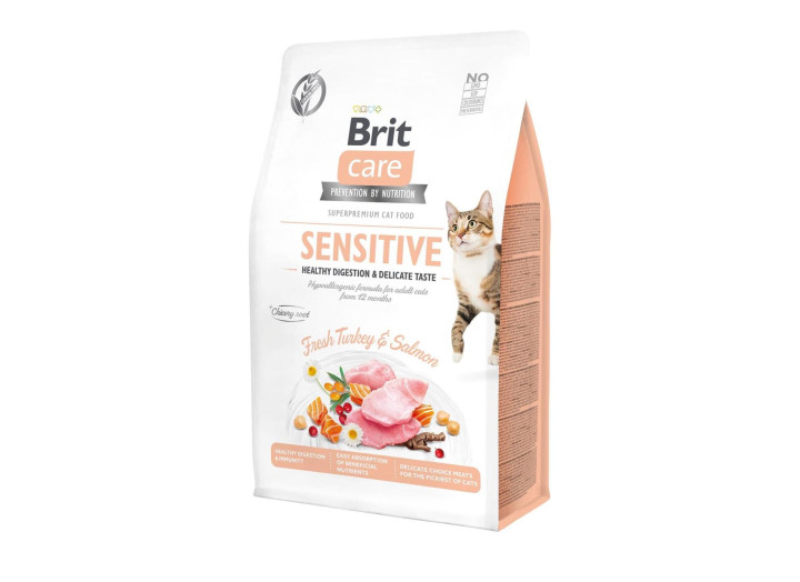 Brit Care Cat Grain Free Sensitive для стерилізованих кішок з індичкою та лососем 400 г