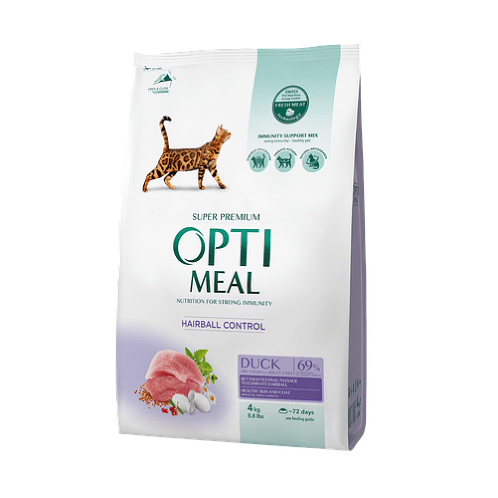 Optimeal Duck Hairball Control для виведення грудок вовни для котів з качкою 4 кг