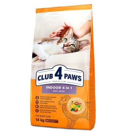 Клуб 4 Лапи Premium Indoor Lamb 4in1 для котів з ягням 14 кг