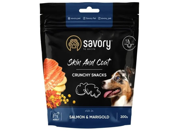 Savory Dog Skin And Coat Crunchy Snack з лососем та чорнобривцями для собак 200 г