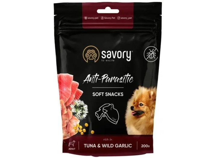 Savory Dog Anti-Parasitic Soft Snack з тунцем та диким часником для собак 200 г