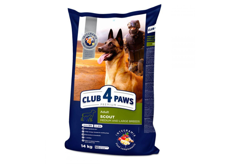 Акція Клуб 4 Лапи Premium Scout для собак великих та середніх порід 14 кг