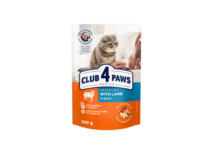 Клуб 4 Лапи Premium Lamb з ягнятком в соусі для котів 24х100 г