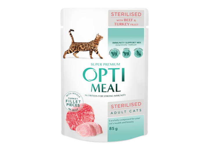 Optimeal Sterilised Beef & Turkey з яловичиною в желе для стерилізованих кішок 12х85 г