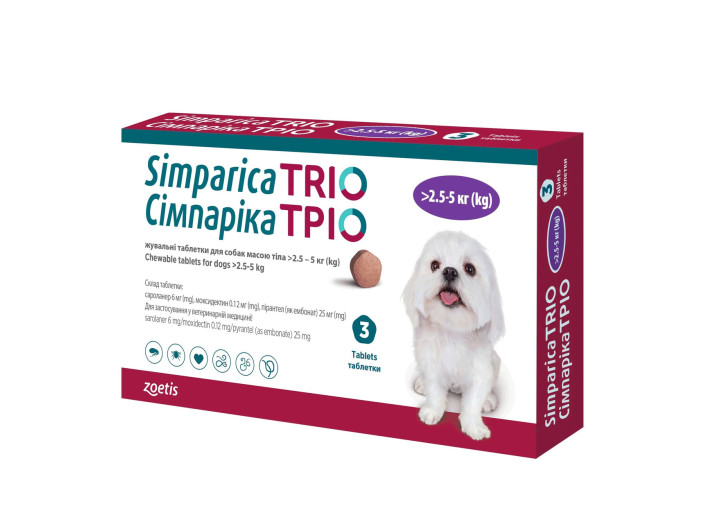 Сімпарика Тріо, для собак, від бліх та кліщів 2,5-5 кг (1таб)