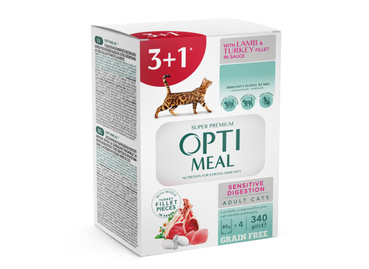 Optimeal Sensitive Lamb для кошек с ягненком набор (3+1) 340г