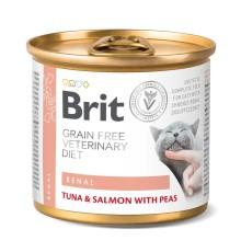 Brit VD Renal Cat Cans для кошек при почечной недостаточностью с тунцем, лососем и горохом 200 г фото