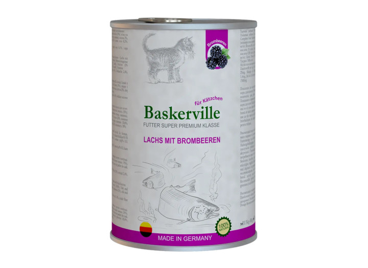 Baskerville Super Premium Lachs Mit Brombeeren Лосось з ожиною для кошенят 400 г
