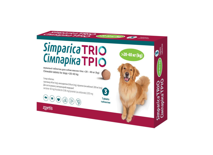 Сімпарика Тріо, для собак, від бліх та кліщів від 20,1-40 кг (1таб)