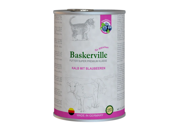Baskerville Super Premium Kalb Mit Brlaubeeren Телятина з чорницею для кошенят 400 г