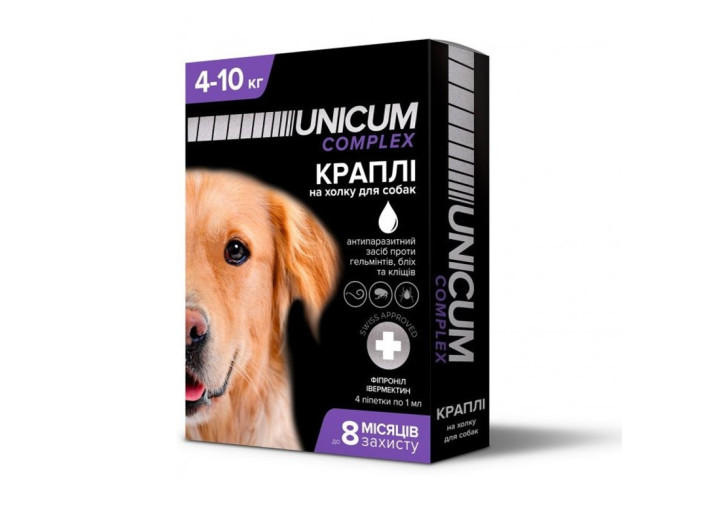 Краплі Unicum Complex Premium від гельмінтів, бліх та кліщів для собак 4-10 кг (1піп)