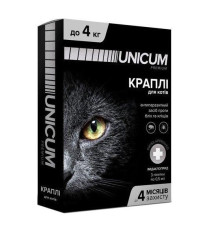 Краплі Unicum Рremium від бліх та кліщів для котів до 4 кг (1піп)