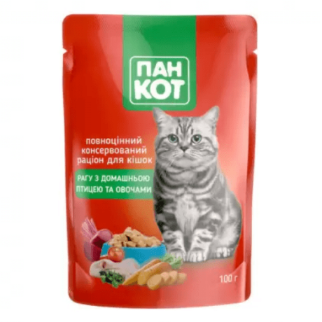 Пан Кіт для кішок рагу з домашнім птахом та овочами 24х100 г
