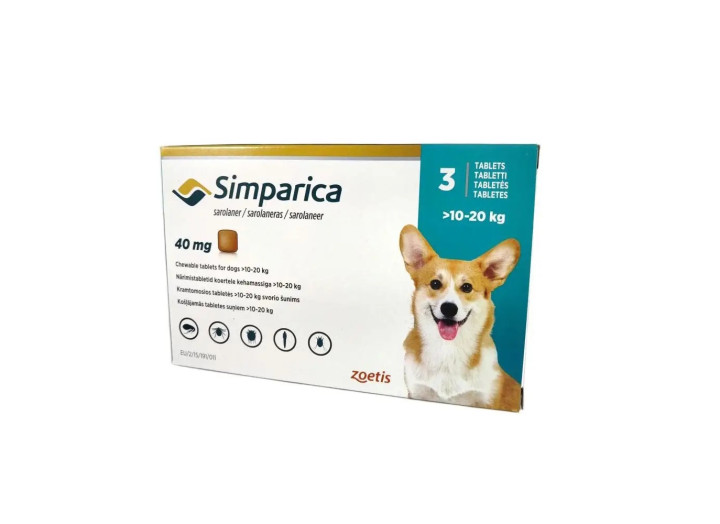 Сімпарика від бліх та кліщів для собак 40 мг від 10 до 20 кг (1таб)