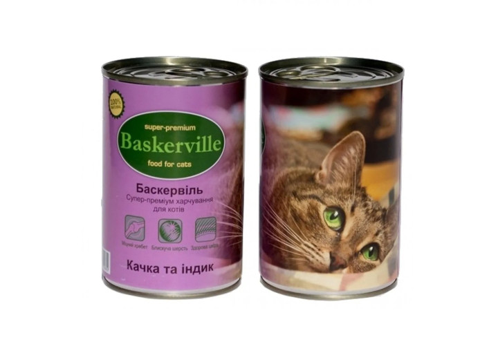 Вологий корм Baskerville для котів качка з індичкою 400 г