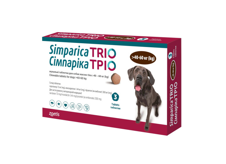 Сімпарика Тріо, для собак, від бліх та кліщів від 40,1-60 кг (1таб)